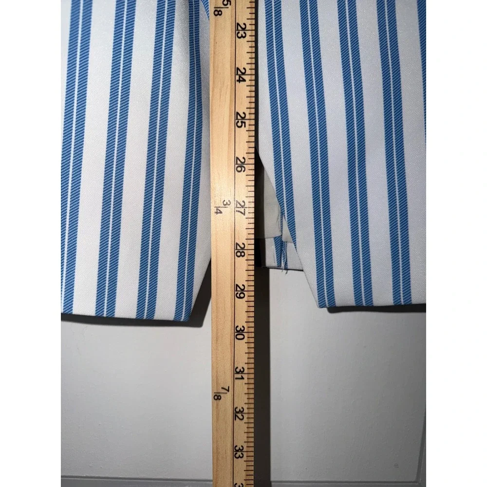 TOCCIN Blue White Striped Double Breasted Blazer Gold Button Peaked Lapel Jacket